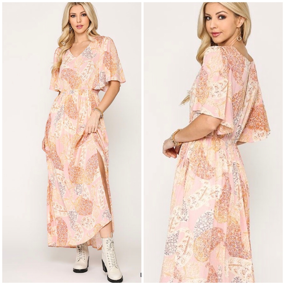 Gorgeous Boho Chic Blush Maxi Dress